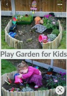 a child playing in the garden with toys