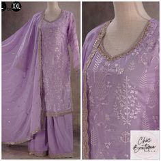 Get ready to make heads turn with our Lavender Purple Embroidered Shararaa Kurti Palazzo Dupatta set! 💜✨ Perfect for any formal occasion, this stunning designer kurthi gararaa party set is a must-have in your wardrobe. ✨ Shop now for only $89.00! 💸 #LavenderPurple #EmbroideredShararaa #KurtaPalazzoDupatta #DesignerKurthi #GararaaPartySet #FormalWear #IndianFashion #PartyReady #DivineDivas #TrendyThreads Navratri Party Organza Palazzo Set, Semi-stitched Party Sets For Diwali, Chanderi Sharara For Eid Party, Festive Organza Palazzo Set For Party, Eid Party Chanderi Sharara, Embroidered Purple Sets For Eid, Unstitched Chanderi Palazzo Set For Party, Embroidered Palazzo Set With Straight Kurta For Party, Purple Palazzo Set With Zari Work For Navratri