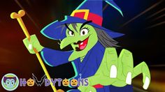 an animated image of a witch holding a broom