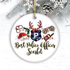 Personalized Merry Christmas Plaid Police Officer Christmas Ornament Ceramic Ornament OrnamentallyYou Circle Packing Slip, Christmas Plaid, Bubble Mailer, Velvet Pouch, Plaid Christmas, Raw Material, How To Make Ornaments, Law Enforcement, Police Officer