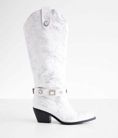 Azalea Wang Bavani Rhinestone Western Boot - White US 7-1/2, Women's White Metallic embroidered pull-on boot Removable rhinestone band Cushioned footbed 15 shaft 3 heel. Textile upper/lining. Rubber outsole.. WOMEN'S SHOE SIZE CONVERSION CHART US 5 5.5 6 6.5 7 7.5 8 8.5 9 9.5 10 11 12 EU 35-36 36 36-37 37 37-38 38 38-39 39 39-40 40 40-41 41-42 42-43 UK 3 3.5 4 4.5 5 5.5 6 6.5 7 7.5 8 9 10 *Conversion sizes may vary. Available in whole and half sizes. Apparel & Accessories > Shoes Luchesse Boots Womens White, Wedding Boots For Bride, Western White Embellished Boots, Corral White Glitter Boots, White Western Heeled Boots Medium Width, Azalea Wang Boots, White Cowboy Boots, Wedding Boots, Long Sleeve Wedding Dress Lace