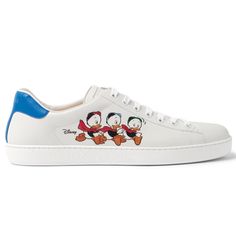 Authentic Gucci X Disney Ace Sneakers Size 37 Comes With Box, 2 Dust Bags, And Authenticity Cards Please Note There Are Marks On Bottom From Being Tried On, Mostly On Right Shoe Since It Was On Display. Part Of Gucci's Ongoing Collaboration With Disney, These 'New Ace' Sneakers Are Printed With Huey, Dewey And Louie. They're Set On Rubber Soles And Have Smooth White Leather Uppers And Contrasting Blue Heel Tabs. Gucci Blue Leather Sneakers, Blue Gucci Sneakers With Branded Insole, Blue Gucci Sneakers With Round Toe, Gucci Blue Round Toe Sneakers, Blue Gucci Low-top Sneakers, Designer Blue Gucci Sneakers, Blue Low-top Gucci Sneakers, Blue Sporty Gucci Sneakers, Sporty Blue Gucci Sneakers