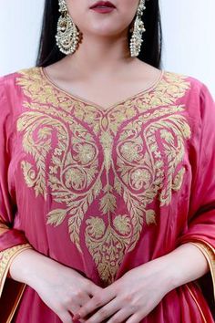 Shop for Daljit Sudan Pink Crepe Embroidered Kurta Sharara Set for Women Online at Aza Fashions Tilla Embroidery, Leaf Sleeve, Kurta Sharara Set, Pink Kurta, Kurta Sharara, Peony Pink, Types Of Work, Luxury Sale, Sharara Set