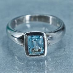 Size 7, vintage Sterling 925 silver handmade ring with blue topaz, stamped 925 Solitaire Ring, Handmade Ring, Blue Topaz, Handmade Silver, Topaz, 925 Silver, Jewelry Rings, Gift Card, Stamp