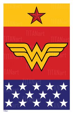 the wonder woman symbol with stars and stripes in red, yellow, blue, and white