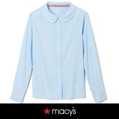 in stock Light Blue Tops For School In Spring, Long Sleeve Blouse For Summer School, Spring Tops For School, Modern Peter Pan, Peter Pan Blouse, Pan Collar Blouse, Peter Pan Collar Blouse, Fit Back, Look Older