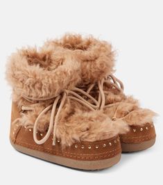 Long Curly shearling boots in brown - Inuikii | Mytheresa Wedge Snow Boots, Platform Shoes Sneakers, Leather Snow Boots, Luxury Boots, Ankle Boots Flat, Platform Ankle Boots, Shoe Show, Long Curly