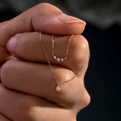 14K Solid Gold Pendant Dimensions: 6x1.8mm 0.06 CTW Natural Diamond Chain Width: 0.7mm Chain Length: 16" + 2" extender Spring ring clasp Pretty Jewelry Necklaces, Simple Chain, Classy Jewelry, Fancy Jewellery, Jewelry Lookbook, Fancy Jewelry, Girly Jewelry, Layered Necklace, Simple Jewelry