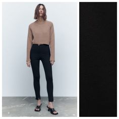 Nwt. Zara Black Technical High-Waist Leggings With Hem Slits, Decorative Metal Button On The Front. Front Hem Slits. Invisible Side Zip Fastening. Size L. Ref. 8073/259. Waist 15" Flat, Rise 11", Inseam 28". 1076 Decorative Metal, Zara Pants, Zara Black, Metal Buttons, High Waisted Leggings, Side Zip, Pant Jumpsuit, High Waist, Pants For Women