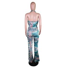 Paisley Print Women Hanging Neck Backless Crop Top Flare Pant Bodycon 2 Piece Matching Sets Fitted Halter Neck Sets For Spring, Backless Crop Top, Flare Pant, Wrap Crop Tops, Top And Pants Set, Summer Prints, 1 Million, Flare Pants, Paisley Print