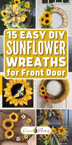 Sunflower wreath ideas galore! Explore our DIY sunflower wreaths for front doors, from vibrant summer sunflower wreaths to rustic fall sunflower wreaths. Discover handmade sunflower wreath ideas, featuring materials like burlap and ribbons. Adding a farmhouse style sunflower wreath to your indoor decor or summer porch decorations, we've something for every taste. Find inspiration for elegant, artificial, and fresh DIY sunflower wreath ideas to brighten your home! Sunflower Wreaths For Front Door, Diy Sunflower Wreath, Sunflower Wreath Diy, Diy Sunflower, Simple Table Decorations, Handmade Sunflower, Summer Porch Decor, Sunflower Crafts, Burlap Wreath Diy