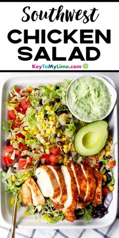 southwest chicken salad with avocado dressing on the side