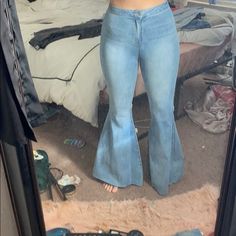 Brand New, Only Worn For Pictures. Size M I Wear A Size 4-6 And They Fit Well. I Bought Them At My University Store And The Brand Says “Blank Paige” Super Cute!!! Light Blue Fitted Cute Bottoms, Cute Light Blue Fitted Bottoms, Cute Fitted Blue Bottoms, Bottom Jeans, Paige Jeans, M Jeans, Bell Bottom, Girls Jeans, Bell Bottoms