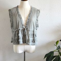 Nwt | Free People Beach Ribbed Ruffle Top Light And Airy Crop Top With Double Tie Front, Ribbed Material, And Ruffle Details. Light Moss Color V-neck Ruffled Tops For Loungewear, Moss Color, Free People Beach, Top Light, Ruffle Top, Free People Tops, Free People, Crop Top, Womens Tops