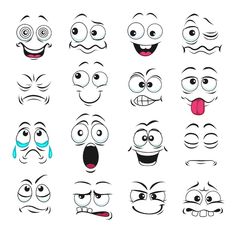 various cartoon faces with different expressions