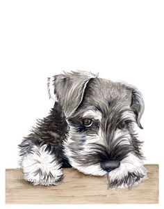 a drawing of a dog with his paws on the edge of a wooden planker