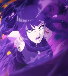 an anime character with purple hair and eyes