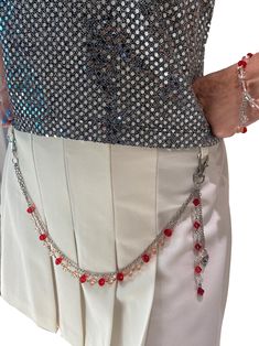 Handmade Metal Bead Belt Chain for Jeans Pants Skirts with Sparkling  pendant  Cool Bead Pants Chain Blue Pendant Sparkling Sun  Red Bead Pendant Bracelet  Chain Size - 45 cm - 18 inches Silver Beaded Waist Chain For Party, Bead Belt Chain, Chain For Jeans, Thigh Chain Jewelry, Bead Belt, Chain Jeans, Chain Pants, Jeans Chain, Chain Skirt