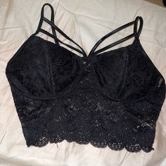 New Without Tags. Black Lace Bralette. Has Padding Black Strappy Bra For Night Out, Black Cami Bra For Night Out, Black Bra With Adjustable Straps For Night Out, Party Bra With Delicate Straps In Black, Black Camisole Bra For Spring, Sleepwear Black, Black Bandeau, Black Lace Bralette, Strapless Corset