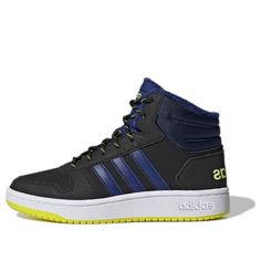 (GS) adidas neo Hoops 2.0 'Black Blue Neon Yellow' GZ7797 Sporty Blue High-top Adidas Sneakers, Adidas Logo High-top Running Sneakers, Adidas High-top Running Sneakers, Blue Adidas Logo High-top Sneakers, Adidas Logo Basketball Shoes For Training, Blue Adidas High-top Sneakers, Adidas Neo, Stylish Sneakers, Neon Yellow