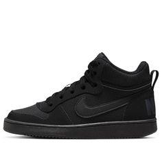 Nike Court Borough Mid GS 'Triple Black' Black/Black-Black 839977-001 All Black Nikes, Black Court Shoes, Boys School Shoes, Nike Court Borough, Black Nike Shoes, Triple Black, Round Toe Heels, Black Nike, School Shoes