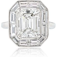 4 Carat Emerald Cut Diamond Engagement Ring with Baguette Halo in Platinum - GIA Certified H/VS1 Baguette Engagement Ring, Emerald Cut Diamond Engagement Ring, Emerald Cut Diamond Engagement, Emerald Cut Diamond Ring, Platinum Diamond Engagement Rings, Diamond Birthstone, Modern Engagement Rings, Emerald Cut Diamond, Platinum Engagement Rings