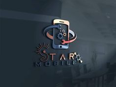 the star mobile logo is shown on a dark background with an orange and black design