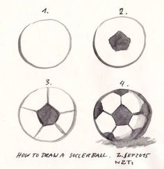 four different types of soccer balls drawn in pencil