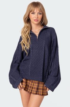 Spain Outfit Ideas, Oversized Quarter Zip, Outfit Inspo Casual, Sweater Oversized, Cable Stitch, Quarter Zip Sweater, Outfit Inspo Fall, Quarter Zip Pullover, Knit Outfit