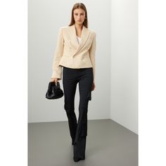 Brown linen blend (67% Linen, 33% Cotton). Blazer. Long sleeves. Front button closure. 23" from shoulder to hemline. Imported. Cotton Blazer, Rent The Runway, Closet Designs, Double Breasted Blazer, Off Duty, High Waist Jeans, Linen Blend, Double Breasted, Long Sleeves