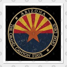 the arizona state flag is shown in gold and blue, with an orange star at the center