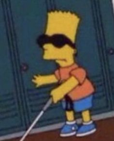 a cartoon character with sunglasses and a cane standing in front of lockers holding a golf club