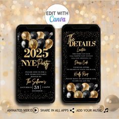 two black and gold new year's eve party tickets