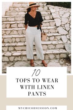 Off White Pants Outfit Summer, Linen Shirt And Pants Outfit, Linen Pants Outfit Italy, Wide Leg Pants Outfit Linen, Linen Pant Summer Outfit, Linen Pants Outfit Office, Lenin Pants Outfit Summer, Classic Linen Outfits