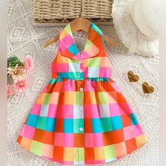 New. Baby Girls Plaid Sleeveless Shirt Dress Baby Fashion Lapel Halter Plaid Dress. Pink Sundress For Playtime In Summer, Pink Sundress For Summer Playdate, Playful Multicolor Sleeveless Dress For Spring, Playful Multicolor Sleeveless Summer Dress, Cute Sleeveless Dress For Playtime, Playful Sleeveless Dress For Summer Playdate, Playful Sleeveless Summer Dress For Playdate, Multicolor Sleeveless Sundress For Playdate, Cute Pink Sleeveless Dress