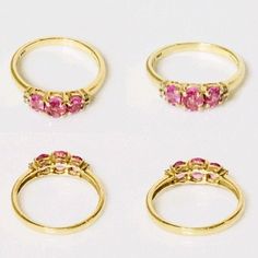 14k Gold Pink Sapphire & Diamond Band / Stack Ring 585 14k Yellow Gold Genuine Pink Sapphire & Diamond Gemstones US Size 6 Authenticity Guaranteed Listing Images Are Of The Actual Item Being Offered Free Shipping Within The United States Yellow Gold Three-stone Sapphire Ring, Pink Gold Round Ruby Ring With Prong Setting, Yellow Gold Three Stone Sapphire Ring, Pink Gold Ruby Ring With Prong Setting, Classic Three Stone Round Ruby Ring, Three Stone Ruby Ring In 14k Yellow Gold, Gold Three-stone Jewelry With Round Band, Classic Three Stone Ruby Ring In Yellow Gold, Gold Three Stone Round Band Jewelry