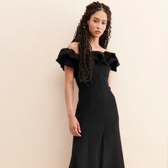 Off The Shoulder Ruffle Midi Dress | Nuuly Rent Couture Ruffled Evening Dress, Glamorous Ruffled Midi Dress For Evening, Evening Formal Ruffled Maxi Dress, Evening Formal Maxi Dress With Ruffles, Formal Evening Maxi Dress With Ruffles, Chic Maxi Dress For Cocktail Gala, Chic Cocktail Maxi Dress For Gala, Dressy Evening Maxi Dress With Ruffles, Chic Maxi Dress For Gala