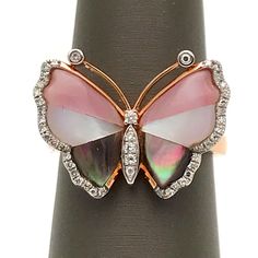 Beautiful!! Effy 14kt High Polished Rose Gold, Natural .15pts(Tw) Diamonds, With Shades Of Genuine Mother Of Pearl Butterfly Design Ring. Sz. 7 Excellent Nwt Condition Weight: 4.5g Size: 7 Diamonds: .15pts(Tw) Color: H Clarity: Si1 Measurements: 21.00mm X 16.00mm Please Review The Pictures For They Are Part Of The Description. Pleaseask Questions Thank You Pearl Butterfly, Butterfly Ring, Effy Jewelry, Butterfly Design, Womens Jewelry Rings, Ring Designs, Mother Of Pearl, Butterflies, Diamonds