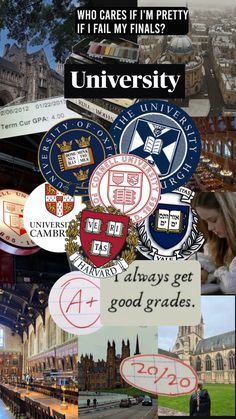 a collage of images with the words university on them