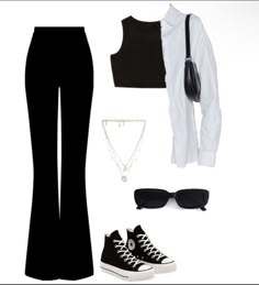 Outfit With Converse, Casual College Outfits, Everyday Fashion Outfits, Casual Day Outfits, Outfit Jeans, White Outfit, Easy Trendy Outfits, Baggy Pants