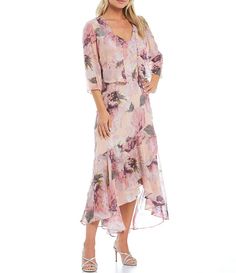 R & M Richards Floral Print Chiffon Bolero 3/4 Sleeve Asymmetrical Ruffle Hem 2-Piece Jacket Dress | Dillard's Chiffon Bolero, Jacket Dress Set, Chiffon Jacket, Floral Print Jacket, 2 Piece Dress, Print Chiffon Dress, Floral Chiffon Dress, Plus Size Formal Dresses, Floral Print Chiffon