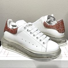 No Trades. Brand New In Original Box And Tag. Color White Topaz Heel 1.5” Approx See Pictures For Details And Conditions White Leather Glitter Sneakers, White Leather Sneakers With Glitter, White Sneakers For Party With Round Toe, White Round Toe Sneakers For Party, White Round Toe Party Sneakers, Shoes Alexander Mcqueen, Mcqueen Shoes, Alexander Mcqueen Shoes, Glitter Sneakers