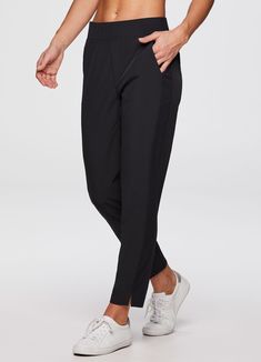 Everyday Ribbed Ankle Pant – RBX Active Solid Ankle-length Athleisure Joggers, Athleisure Ankle-length Pants With Elastic Side Panels, Stretch Yoga Pants With Elastic Waistband For Exercise, Athleisure Ankle-length Joggers With Elastic Side Panels, Athleisure Ankle-length Bottoms With Elastic Side Panels, Ankle-length Joggers With Elastic Waistband For Workout, Athleisure Activewear With Elastic Waistband And Minimal Stretch, Functional Stretch Pants With Elastic Waistband, 4-way Stretch Long Joggers With Elastic Waistband