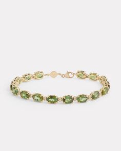 18K Yellow Gold Green Tourmaline Oval Bracelet with Diamonds, .3 TCW7 Inches Style# YBOGTW Light Green Jewelry, Green Gem Bracelet, Green Tourmaline Jewelry, Oval Bracelet, Green Stone Bracelet, Bracelet With Diamonds, Gems Bracelet, Tourmaline Bracelet, Tourmaline Jewelry