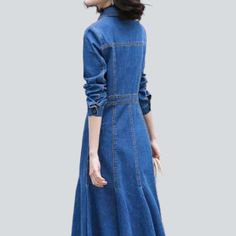 Introducing our 2023 Spring-Summer Collection '90s trend long sleeves buttoned denim dress ââ‚?the perfect mix of everlasting and contemporary!Why You'll Love ItThis edgy denim dress is the perfect way to add a touch of grunge and sophistication to your wardrobe. With its mid wash and distinct distressed pattern. plus its maxi sleeves and buttoned closure. it's designed to hug your silhouette while ensuring comfort. Crafted with premium quality denim. this dress is guaranteed to provide durabili Dark Wash Long Sleeve Dress With Buttons, Fitted Long Sleeve Denim Dress With Button Closure, Fitted Button-up Denim Dress For Fall, Non-stretch Buttoned Denim Dress For Fall, Fall Blue Denim Dress With Button Closure, Long Sleeve Cotton Denim Dress, Trendy Long Sleeve Dresses With Pockets, Trendy Long Sleeve Blue Denim Dress, Trendy Blue Denim Dress For Fall