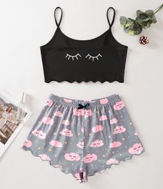 Summer Loungewear, Cute Sleepwear, Cute Pajama Sets, Cami Set, Cute Pajamas, Loungewear Women, Crop Top And Shorts, Print Pajamas, Pajama Set Women