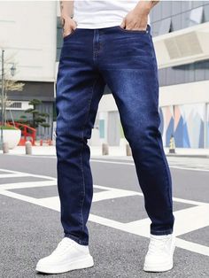 Classic High-End Mature Men's Washed Pocket Slim Fit Jeans Dark Wash    Denim Plain,All Over Print Skinny Medium Stretch  Men Clothing, size features are:Bust: ,Length: ,Sleeve Length: Jeans Dark Wash, Dark Jeans, Color Shorts, Dark Wash Denim, Kids Sleepwear, Slim Fit Men, Men Clothing, Mens Denim, Jeans Slim