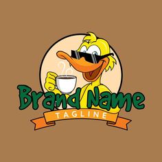 the logo for a coffee shop with a ducky drinking from a cup and wearing sunglasses