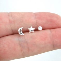 3 SINGLE Star & Moon Studs in Sterling Silver, Star Earrings, Moon Earrings, Mismatched Earrings, St Tiny Celestial Sterling Silver Jewelry, Celestial Sterling Silver Jewelry With Tiny Details, Minimalist Silver Star Piercings, Moon Shaped Internally Threaded Jewelry As Gift, Sterling Silver Star-shaped Piercings, Silver Star-shaped Sterling Silver Piercings, Sterling Silver Star Piercings In Silver, Silver Sterling Silver Piercings As A Gift, Silver Minimalist Moon Cartilage Earrings