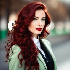 Best Red Hair Color For Blue Eyes, Copper Eyeliner Blue Eyes, Red Hair With Green Eyes, Red Hair Green Dress, Dark Red Copper Hair Color, Green Eyes Red Hair, Hair Colors For Blue Eyes, Hair Dye Shades, Pelo Color Vino